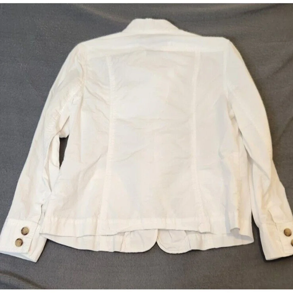 Women White 100% Cotton Military Jacket Land's End, Button‎ Front Size M